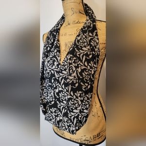 Grey & Black Flower Print Infinity Scarf